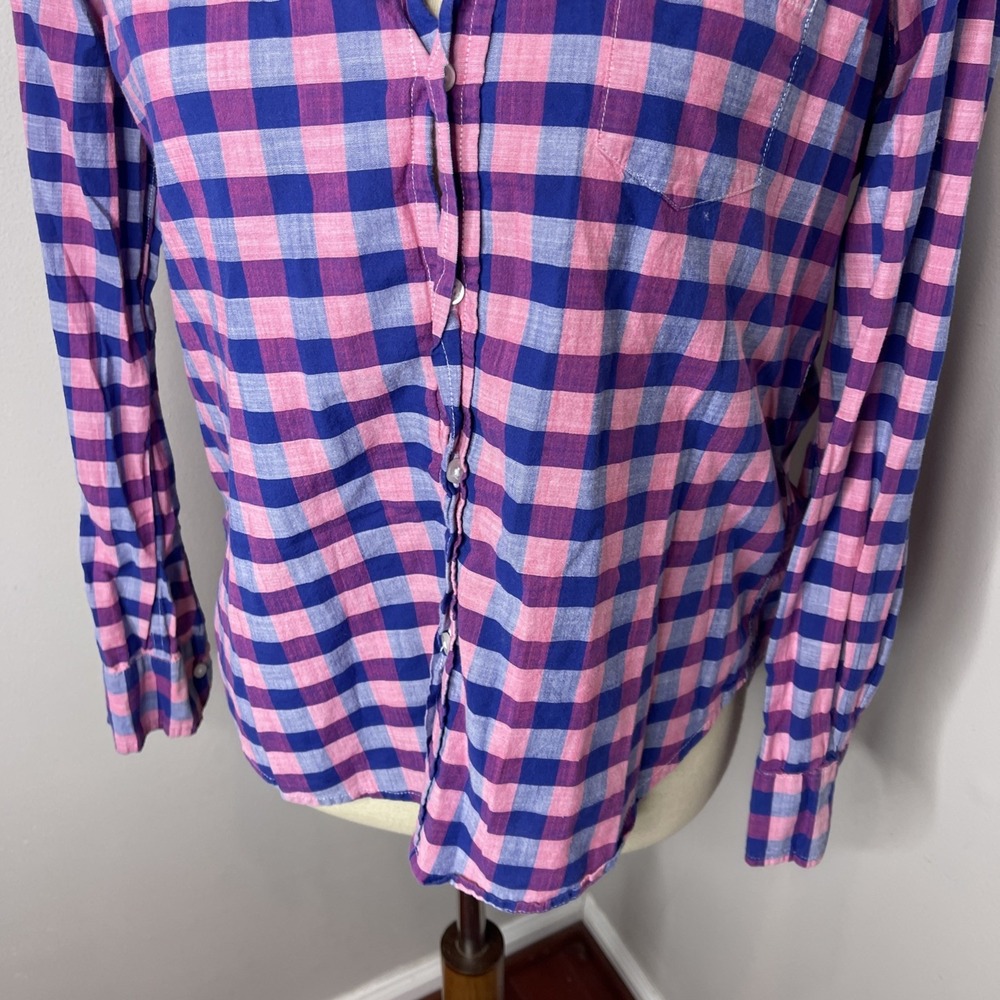 Frank & Eileen "Eileen" Cotton Long Sleeve Pink Blue Button-front Oxford XS - Picture 7 of 9
